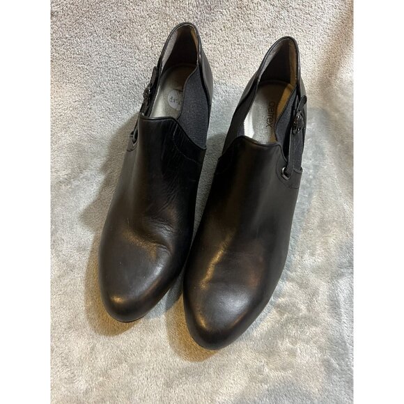 Aetrex Black Women’s Size 11 Leather Heeled Bootie Boots Classic Witchy - Picture 2 of 11